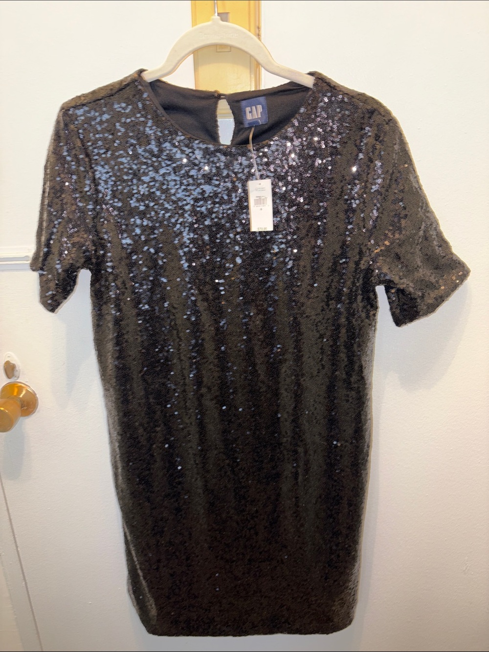 GAP Black Sequin Short Sleeve Shift Dress